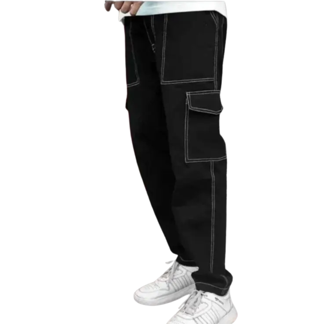 100% Cotton Black Cargo Pants for Men – Relaxed Fit