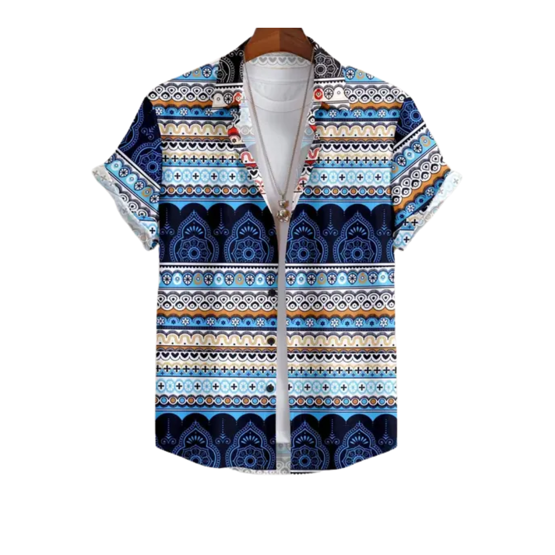 Bold Pairs Men's Ethnic Motif Printed Short Sleeve Shirt | Beachwear & Party Wear