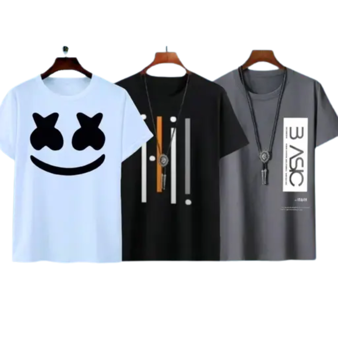 Bold Pairs Men's Multicolor Printed Poly Blend T-Shirt - Pack of 3 | Lightweight Casual Wear