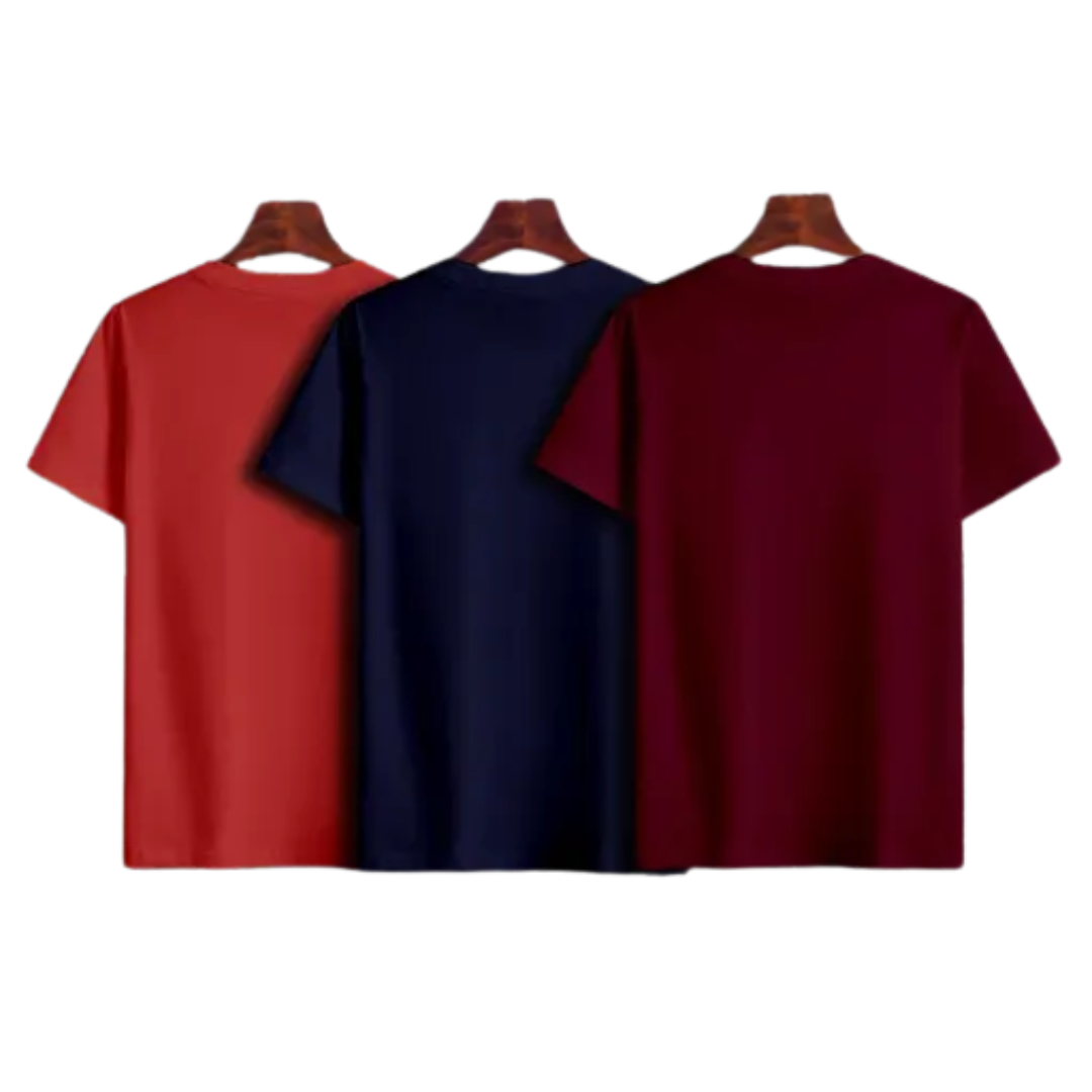 Bold Pairs Men's Printed Cotton T-Shirts - Pack of 3 | Maroon, Orange, Navy | Casual Regular Fit