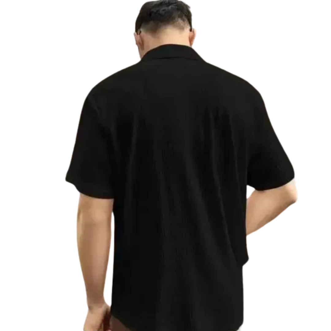 Men's Solid Black Popcorn Fabric Short Sleeve Shirt | Casual & Party Wear | Bold Pairs