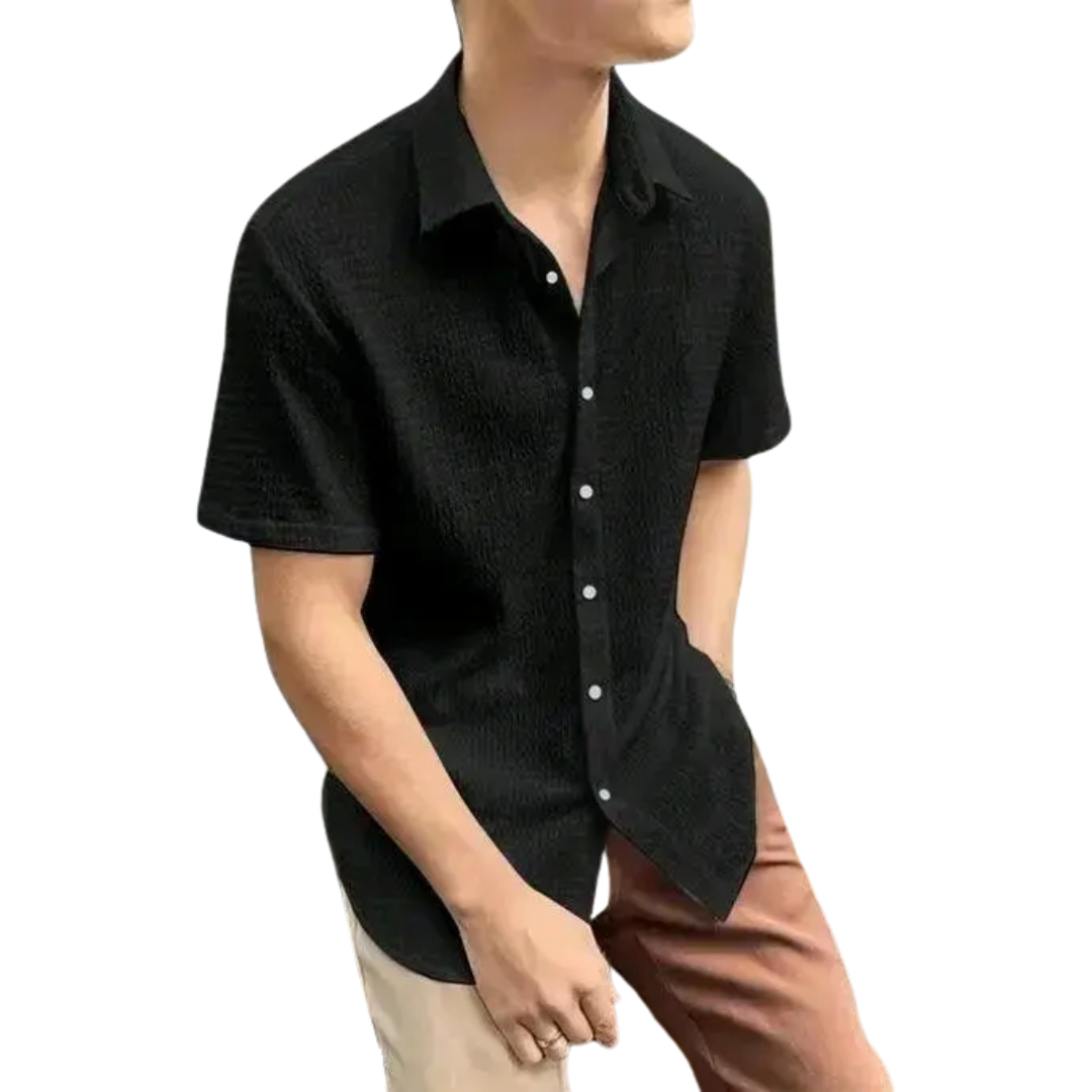 Men's Solid Black Popcorn Fabric Short Sleeve Shirt | Casual & Party Wear | Bold Pairs