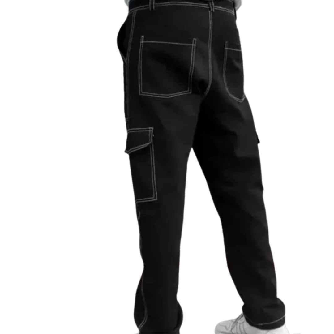 100% Cotton Black Cargo Pants for Men – Relaxed Fit
