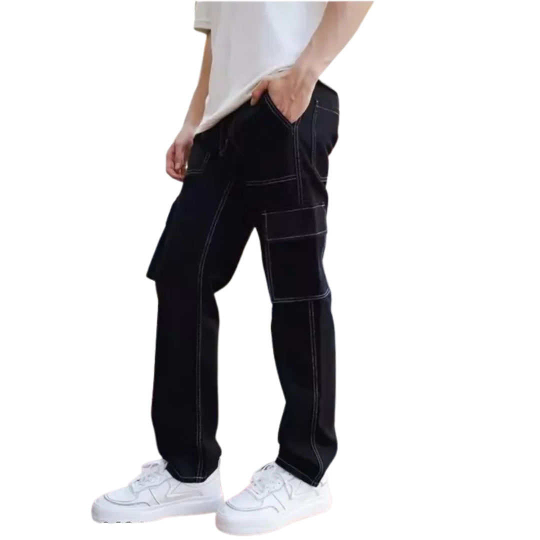100% Cotton Black Cargo Pants for Men – Relaxed Fit