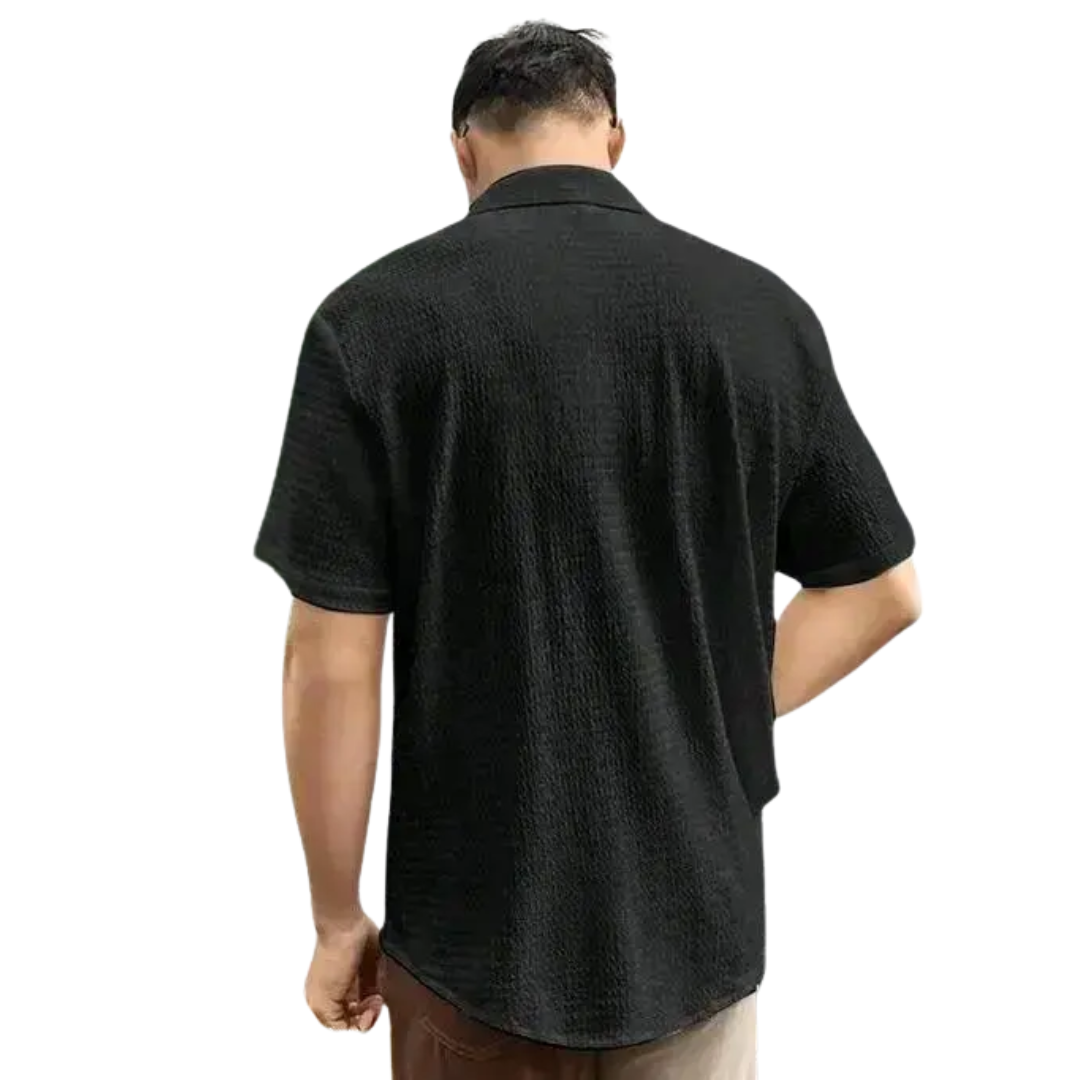 Men's Solid Black Popcorn Fabric Short Sleeve Shirt | Casual & Party Wear | Bold Pairs