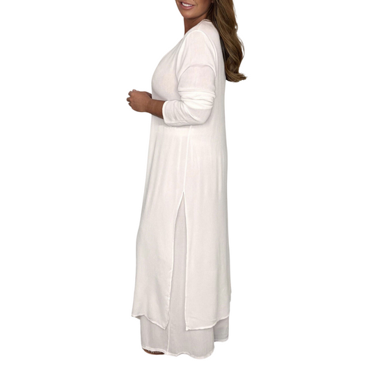 BoldPairs Summer 2-Piece V-Neck Co-Ord Set – Long Split Top & Trousers Outfit