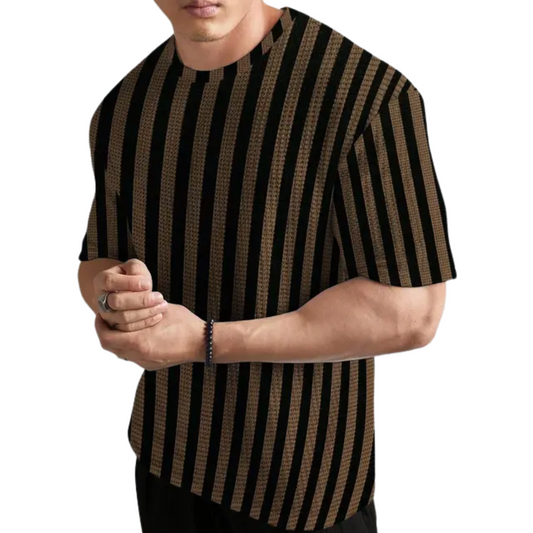 Bold Pairs Men's Oversized Striped Relax Fit T-Shirt - Polycotton
