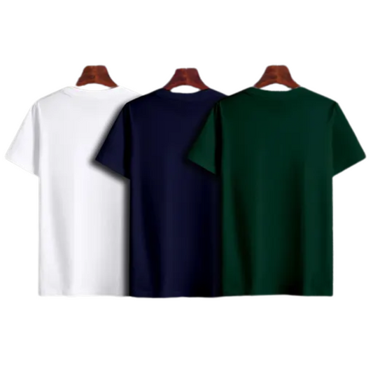 Bold Pairs Men's Typography Printed Cotton T-Shirts - Pack of 3 | Navy, White, Green | Casual Regular Fit