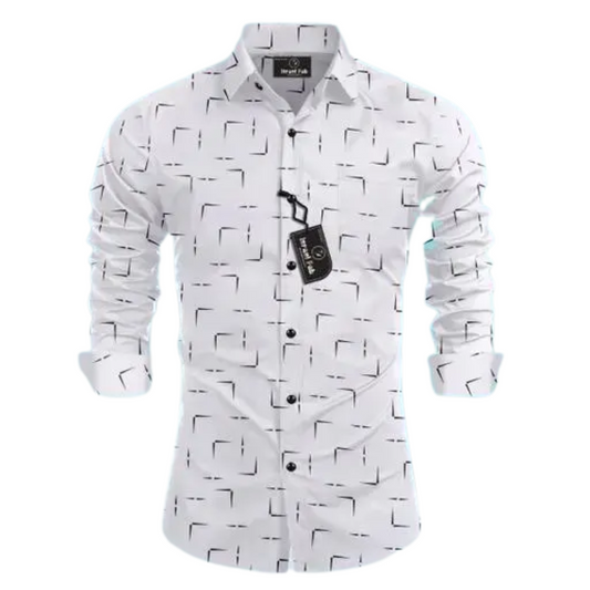 Monochrome Grid Printed Cotton Shirt for Men