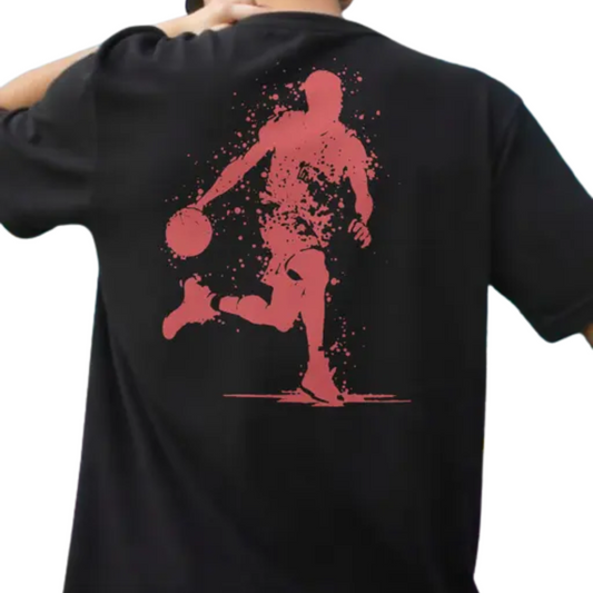Bold Pairs Men Cotton Oversized T-Shirt - Basketball Graphic (Black)