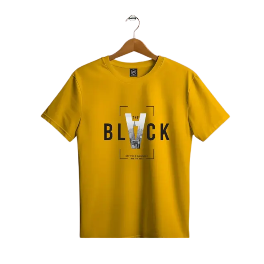 Bold Pairs Men's Combo Printed Cotton T-Shirts - Mustard Yellow & Sky Blue (Pack of 2)