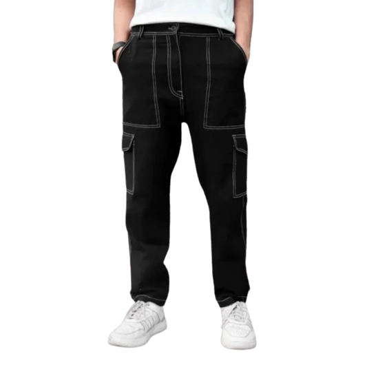 100% Cotton Black Cargo Pants for Men – Relaxed Fit