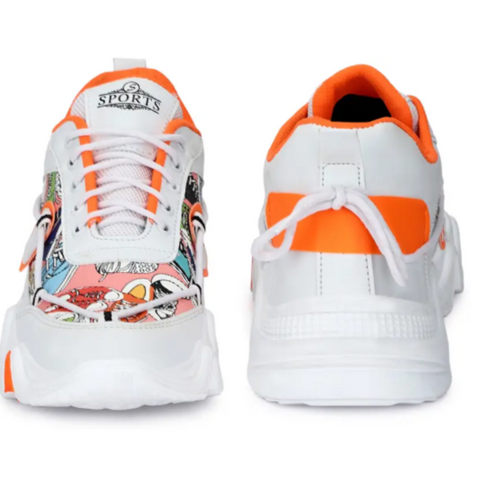 Orange Graffiti Streetwear Sneakers for men