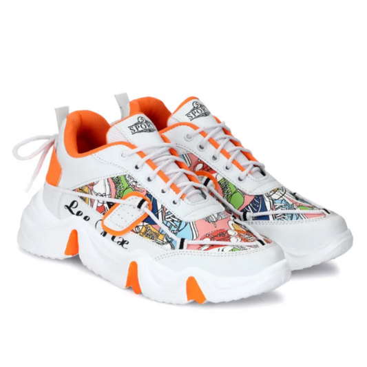 Orange Graffiti Streetwear Sneakers for men